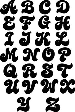 graffiti Curly circus alphabet in black over white