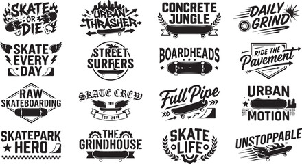 Fototapeta premium Urban Skateboarding Typography Badge Vector Collection for T Shirt Hoodie and Sweatshirt Design