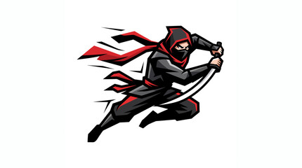 Obraz premium Dynamic Ninja Warrior with Katana Sword in Action Pose.