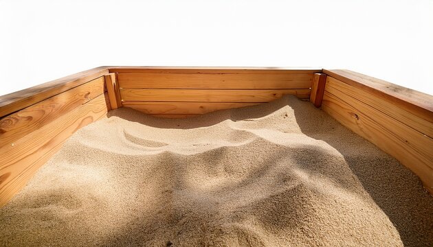 wooden sandbox filled with fine sand perfect for play and creativity this realistic photography captures texture and warmth of sand inviting fun and imagination