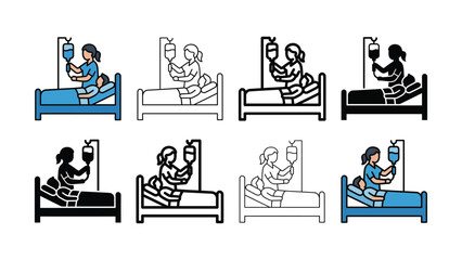 Obraz premium Hospital patient receiving iv drip progression icons medical care illustration with different color variations