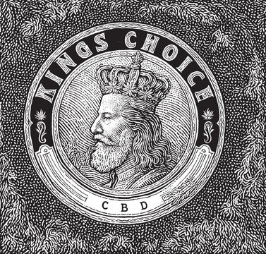 Vintage King Portrait Medallion Emblem for CBD Brand on Detailed Texture Background