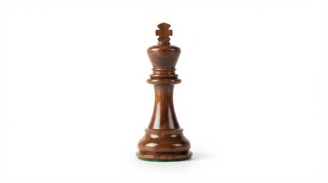 Wooden king chess piece standing tall isolated on a white background for strategic game concepts