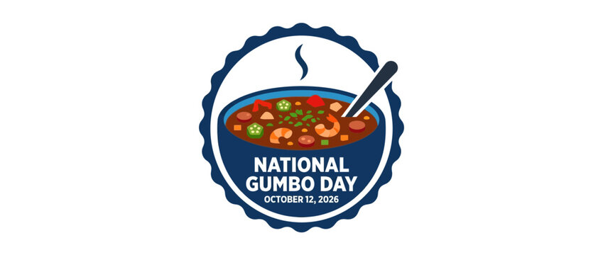 Flat Vector Illustration of Hearty Seafood Gumbo Soup in Bowl