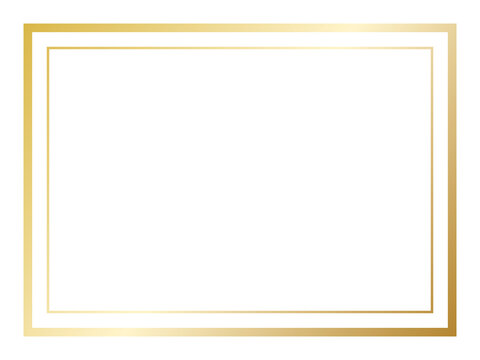 Elegant thin gold rectangular frame border isolated on transparent background