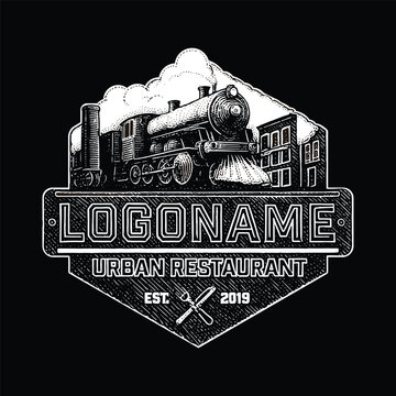 Vintage Steam Train Urban Restaurant Emblem Template