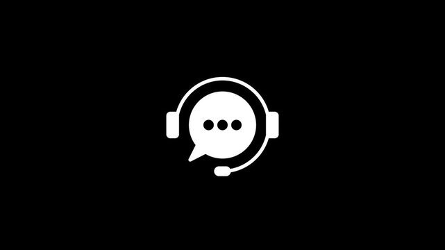 Minimal customer support chat bubble headset icon dark background. Motion video 25fps