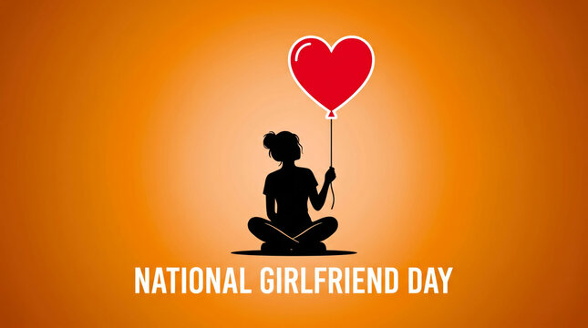 Girl sitting and holding heart-shaped balloon for national girlfriend day