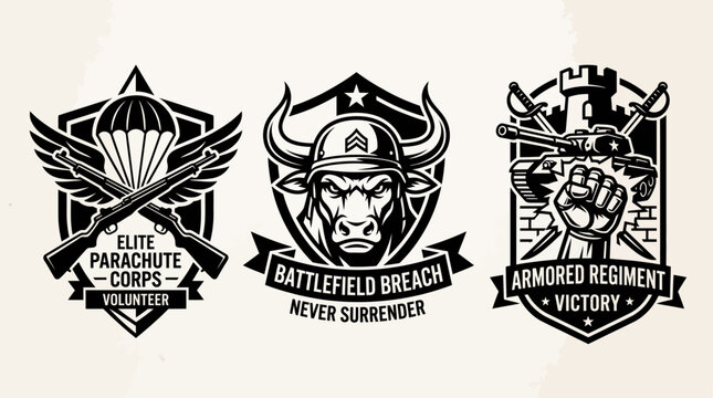 Paratrooper Elite Corps and Armored Regiment Military Insignia set logos