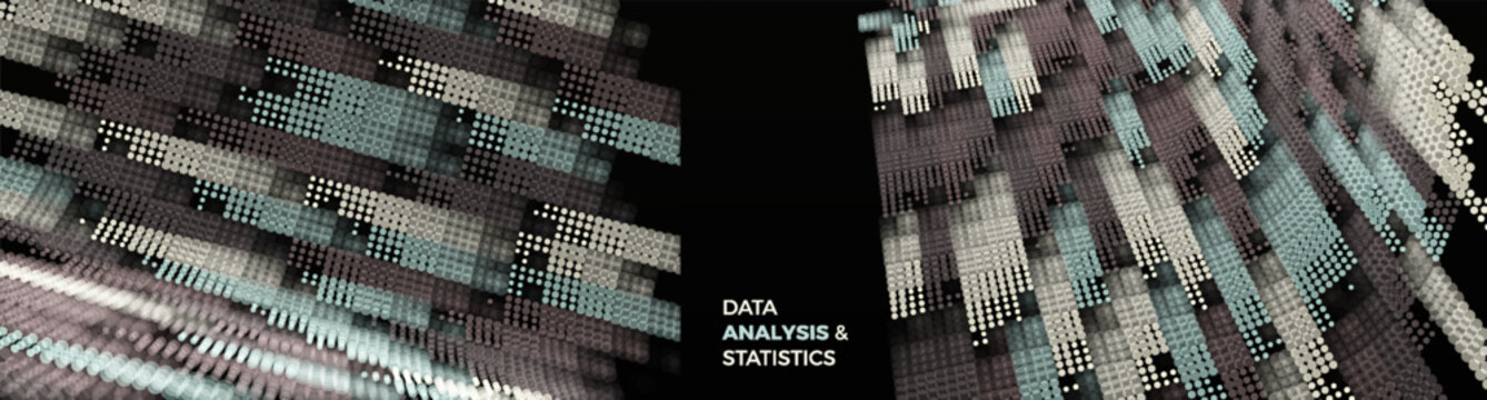 Abstract digital background of a big data stream. Broadband transmission. Complex analysis. Statistics appear as layered dots. Vector for tech, finance, presentation, brochure, poster, cover, card.