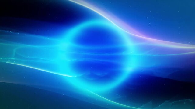 Glowing blue orb floating amidst swirling digital waves in this mesmerizing abstract motion video clip