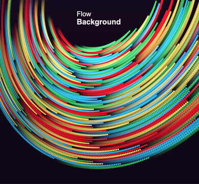 Bright light trails swirl. Dynamic motion. Big data. Particle flow. Science and technology. Concentric circle. Glow and color transition effects. Vector for brochure, poster, cover, presentation.