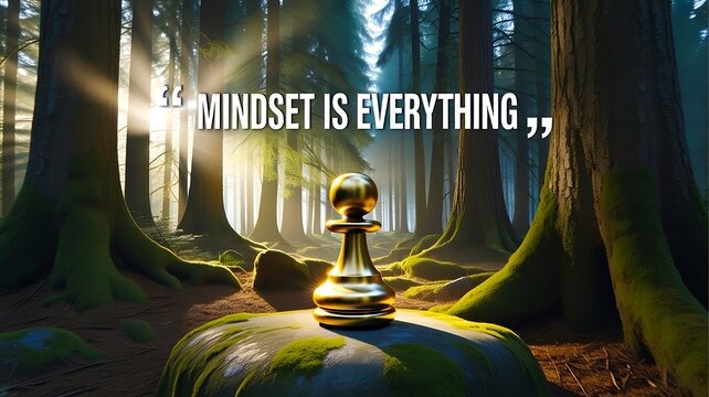 Mindset is everything inspirational chess concept in peaceful forest landscape