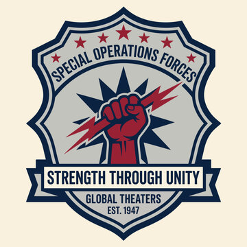 Special Operations Forces Strength Through Unity Fist Lightning Badge