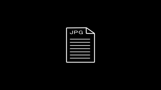 JPG file icon animation with text label isolated on dark background.Document types in flat style.