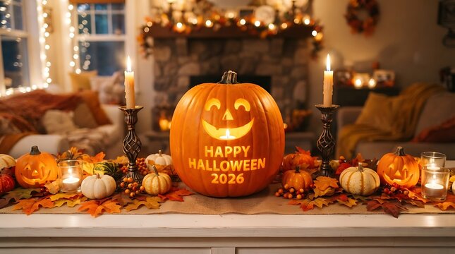 Festive halloween pumpkin display with candles and autumn decor for 2026
