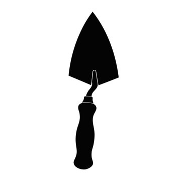 Black trowel silhouette vector icon, professional masonry hand tool for construction, minimalist bricklayer spatula symbol on white background