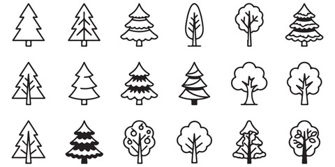 Fototapeta premium Collection of diverse tree silhouettes in a clean vector style against a white background
