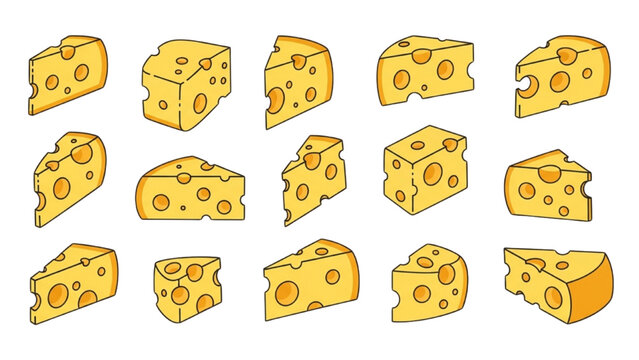 A 2D Vector Illustration of cheese wedges arranged in rows on a table