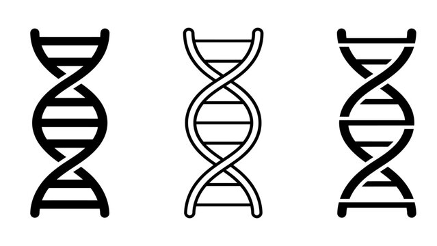 Three different black dna strand icons in flat style