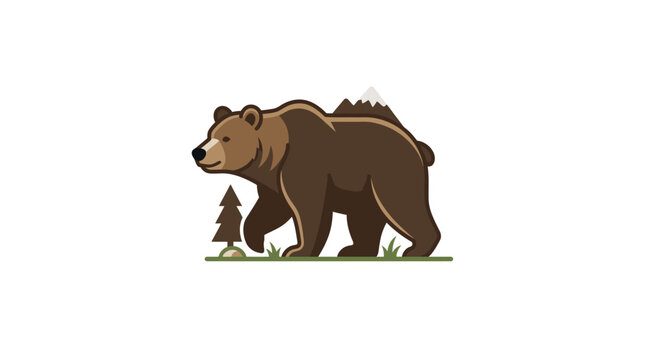 Brown bear walking on green grass.