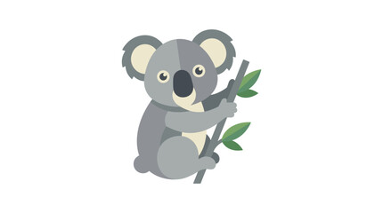 Cute cartoon koala holding branch. © satu