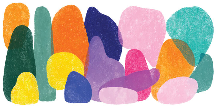 Colorful crayon texture organic shapes and abstract blobs with hand drawn colorful abstract artistic elements childlike creative isolated decoration backdrop illustration material