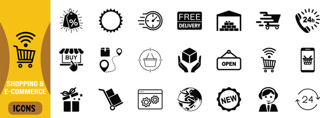 Shopping and e-commerce vector icons. cart icon set, package icon set, store icon set © Fahim