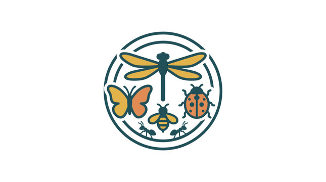 Insects dragonfly butterfly ladybug logo.