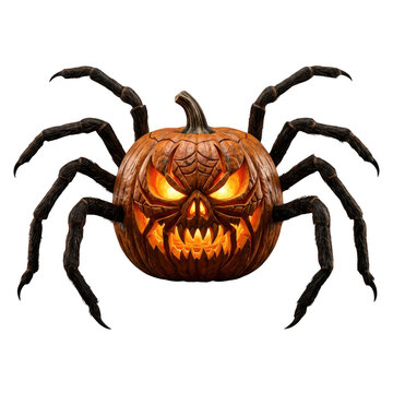 Halloween black spider with orange pumpkin face on legs