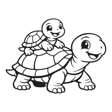 Smiling turtle and hatchling illustration