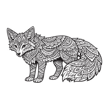 Intricate zentangle wolf illustration black and white detailed animal design