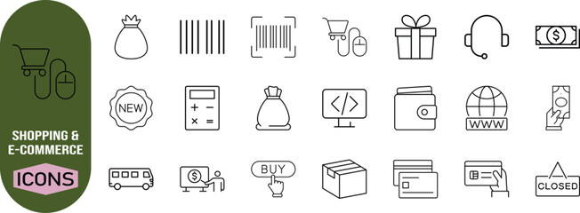 Online shopping e-commerce vector icons. shopping cart icon set, credit card icon set, barcode icon set © Aditta