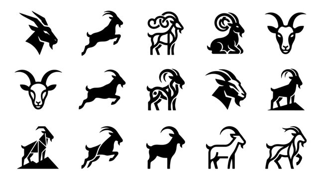 Collection of various goat silhouettes.