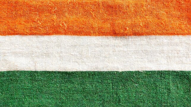Indian national flag made of rough textured cotton fabric with vibrant saffron white and green colors