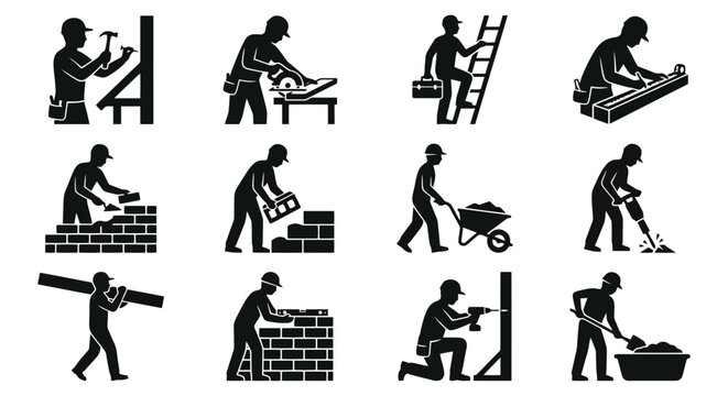 Construction workers in various tasks.