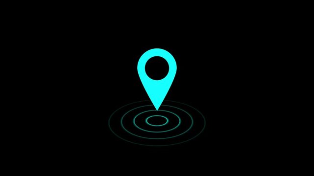  Location Pin Icon with Ripple. Map pointer icon set with pin symbols for navigation and location markers  on black background. 4k video