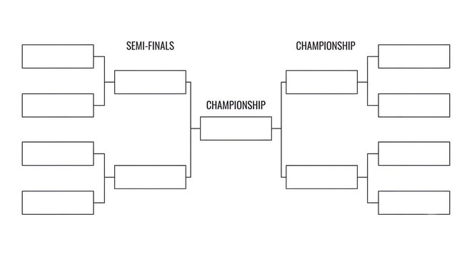 Blank Tournament Bracket Template for 8 Teams Competition Isolated on White Background