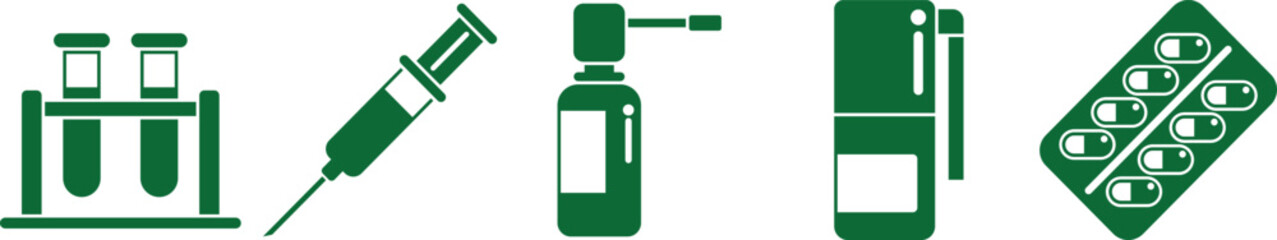 Medical icons set with test tubes, syringe, pills © Taslima