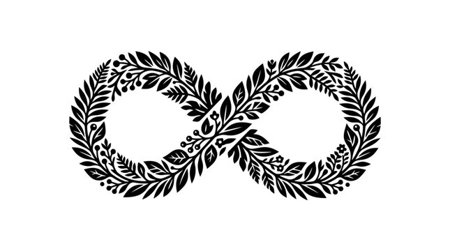 Infinity symbol made of leaves and flowers.