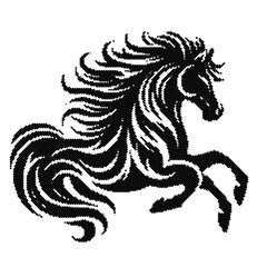 Black and white vector horse illustration with flowing mane and tail © AKHI