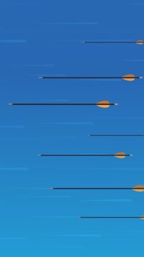Loopable animation of multiple arrows flying fast through the sky. Concept of teamwork, group effort, and collective strategy. (loopable)