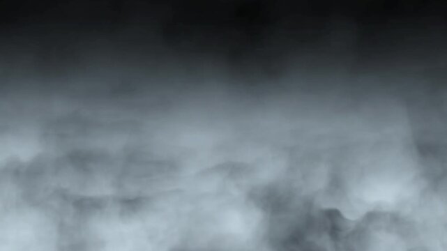Smoke atmosphere or fog overlay on black background, vfx compositing and fog effect use, white fog cloud motion graphic on dark background, slow motion of steam rising up, 4k loop