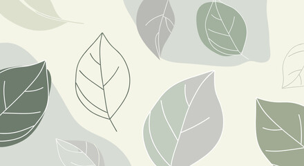 Abstract botanical background with hand drawn leaves and soft organic shapes in muted earth tones. © Syaiin