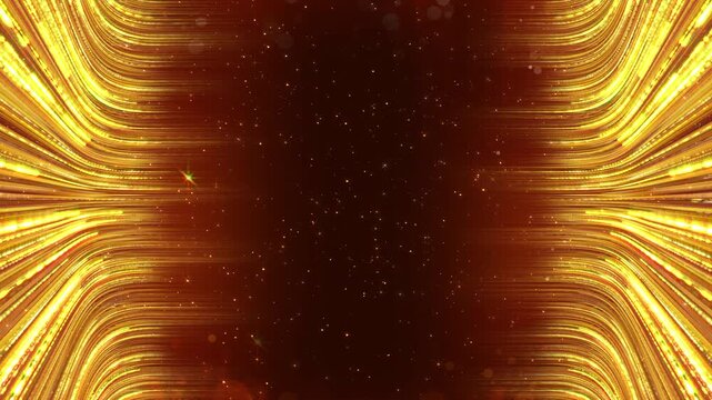 Gold background of particles for ceremony inscriptions. 4K.