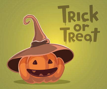 Smiling jack o lantern with witch hat trick or treat
