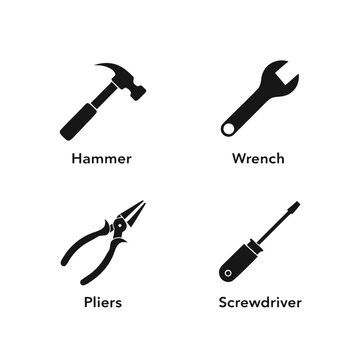Set of Construction Tools Illustration with Hammer, Wrench, Pliers and Screwdriver