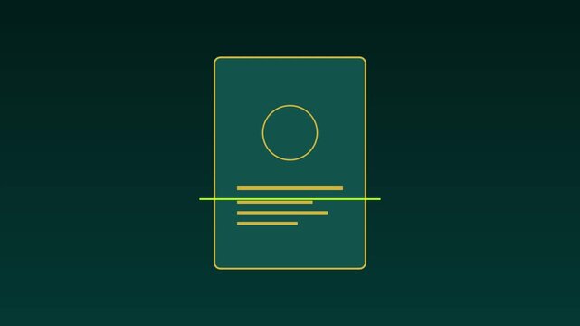 Digital document verification and identity scanning animation: secure data processing and approval process 4k