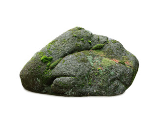 Large mossy boulder isolated on a solid white background. © fotomaster