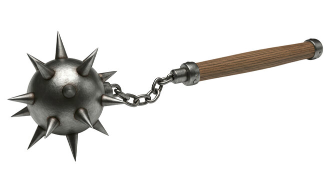 Spiked ball on chain flail mace weapon isolated on white background